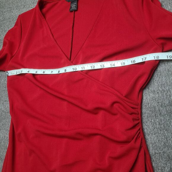 Express Dress Womens 11/12 Wrap A Line Ruffle Short Sleeve V Neck Midi Cocktail - Picture 5 of 9